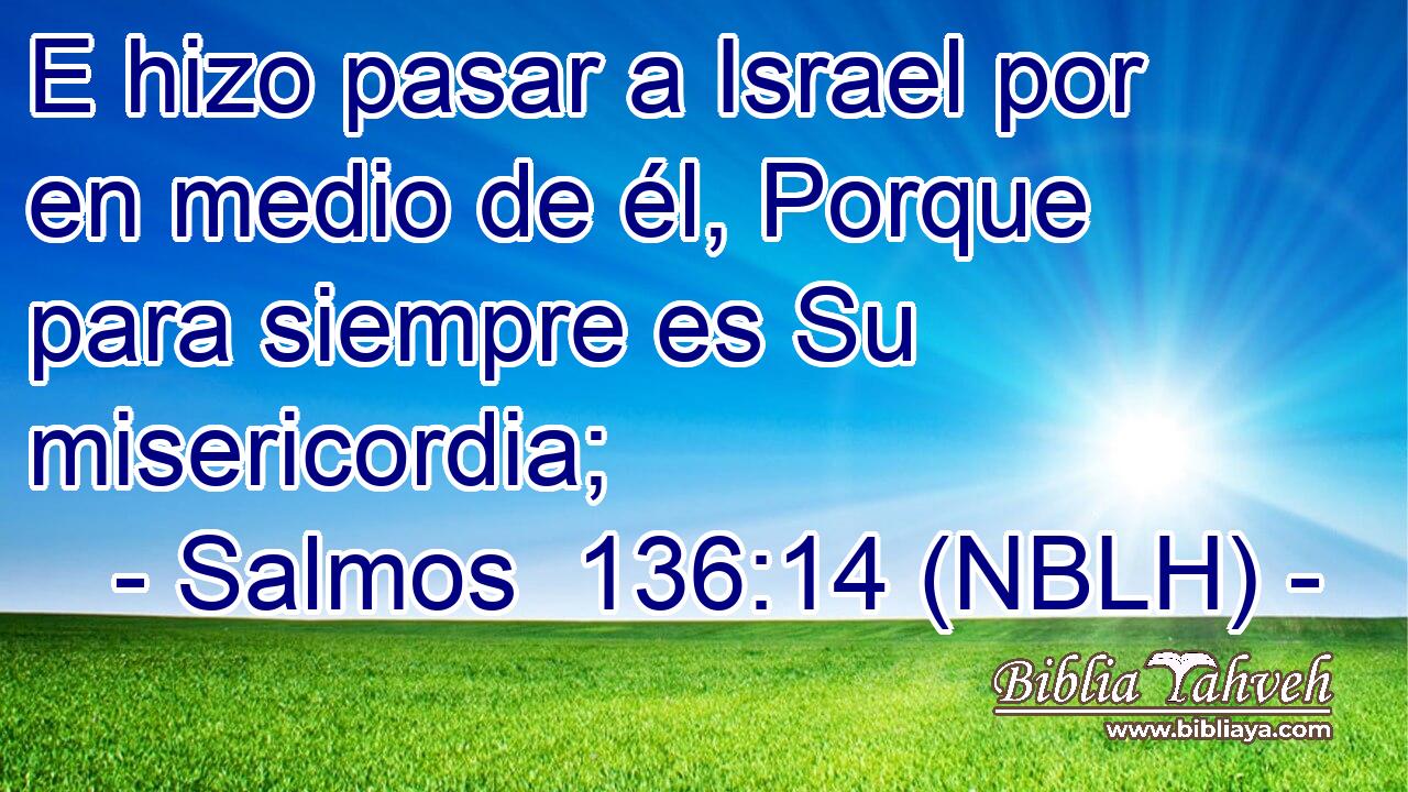  E hizo pasar a Israel por en medio de él, Porque para siempre es Su misericordia; 