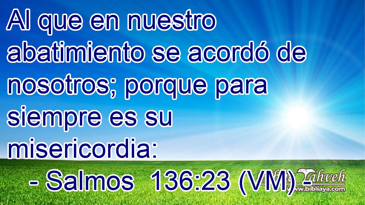  Al que en nuestro abatimiento se acordó de nosotros; porque para siempre es su misericordia: 