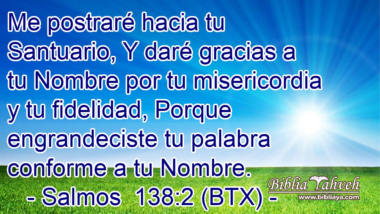 Me postraré hacia tu Santuario, Y daré gracias a tu Nombre por tu misericordia y tu fidelidad, Porque engrandeciste tu palabra conforme a tu Nombre.