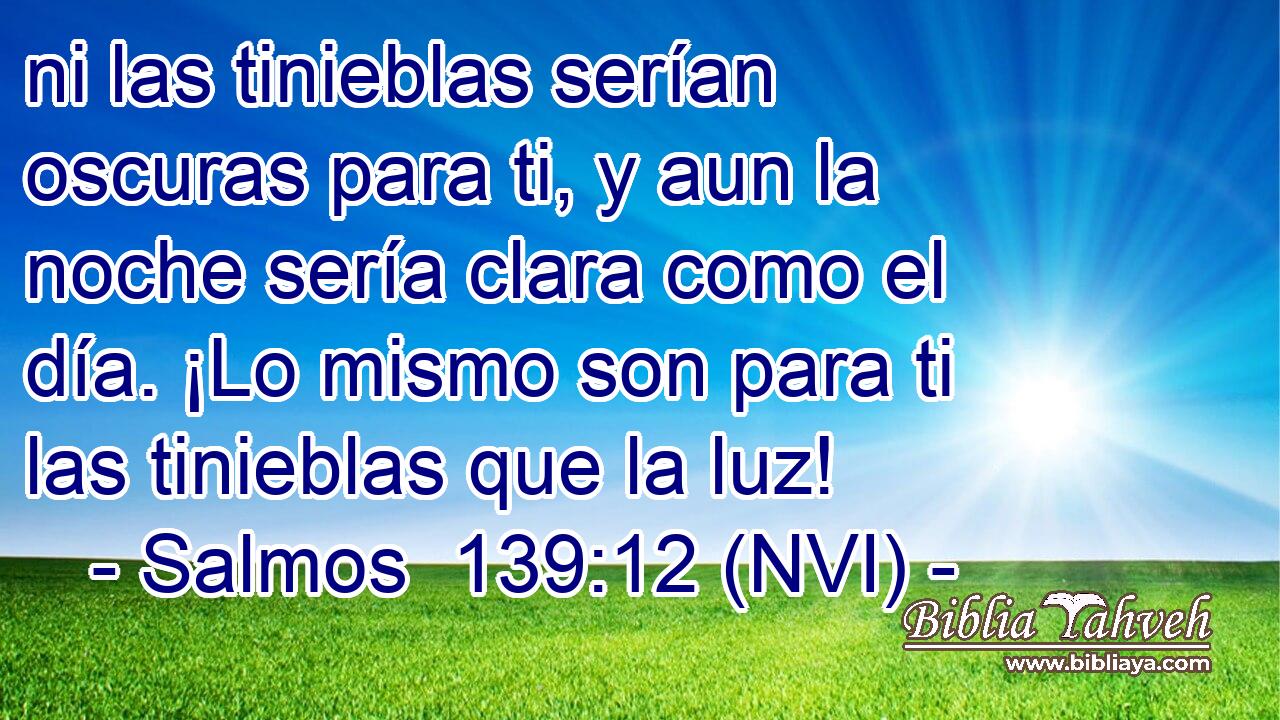  ni las tinieblas serían oscuras para ti, y aun la noche sería clara como el día. ¡Lo mismo son para ti las tinieblas que la luz! 
