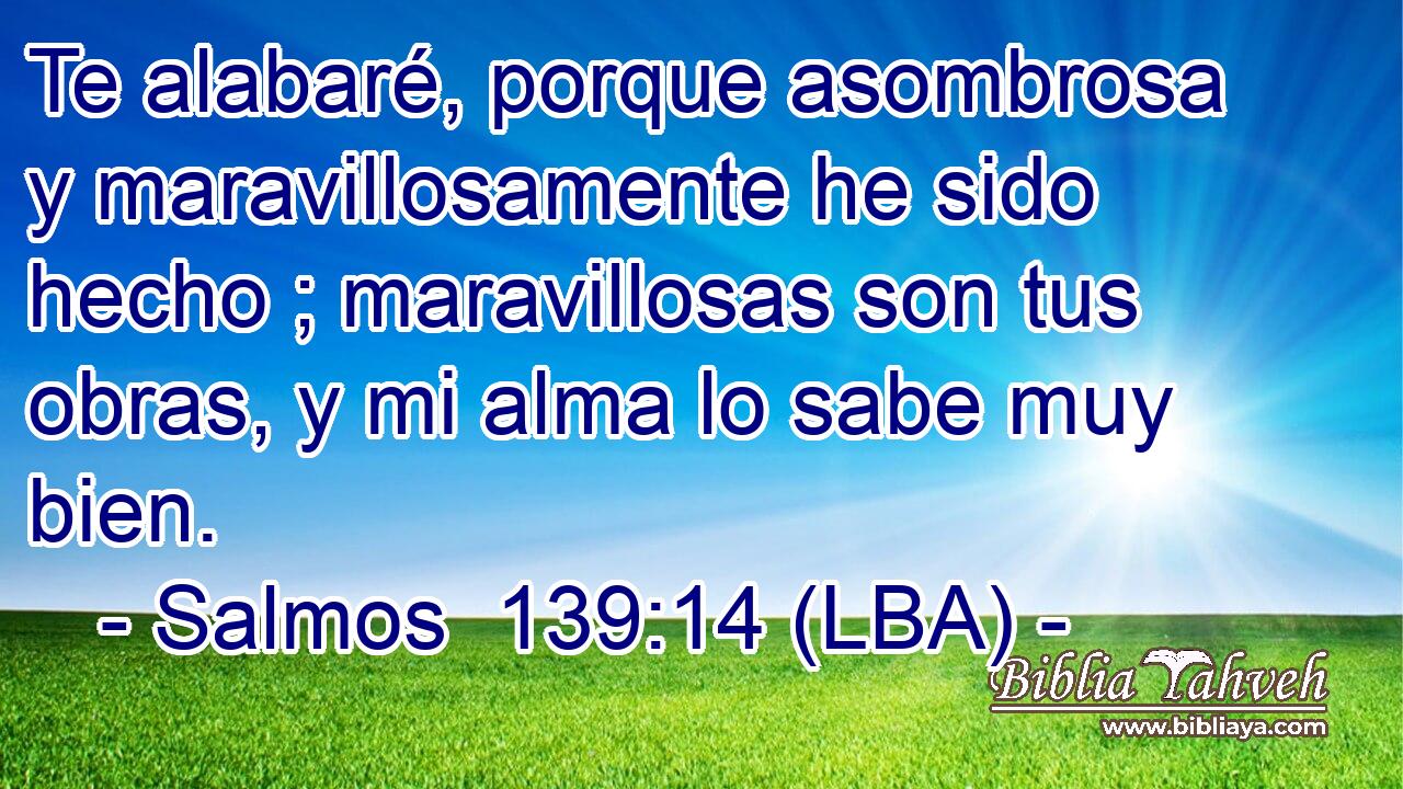 Te alabaré, porque asombrosa y maravillosamente he sido hecho ; maravillosas son tus obras, y mi alma lo sabe muy bien.