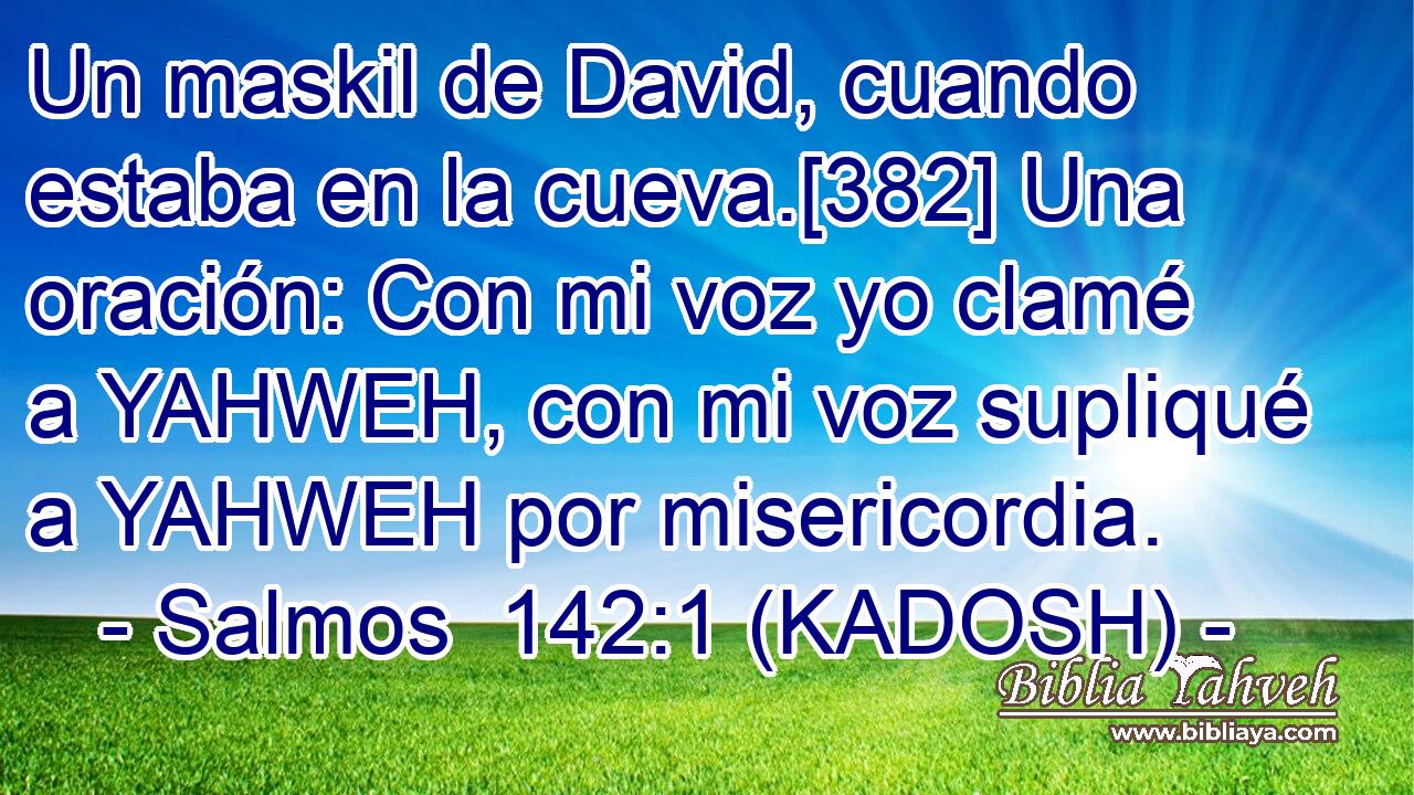  Un maskil de David, cuando estaba en la cueva.[382] Una oración: Con mi voz yo clamé a YAHWEH, con mi voz supliqué a YAHWEH por misericordia. 