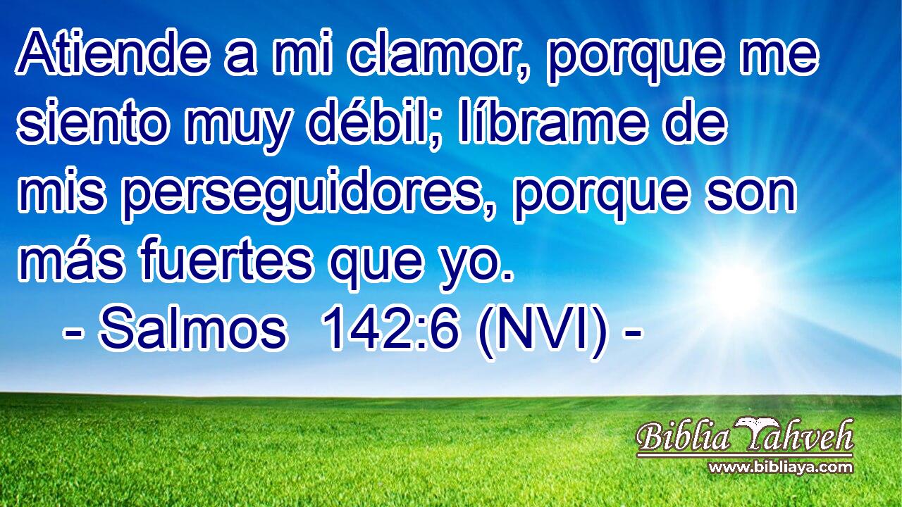  Atiende a mi clamor, porque me siento muy débil; líbrame de mis perseguidores, porque son más fuertes que yo. 