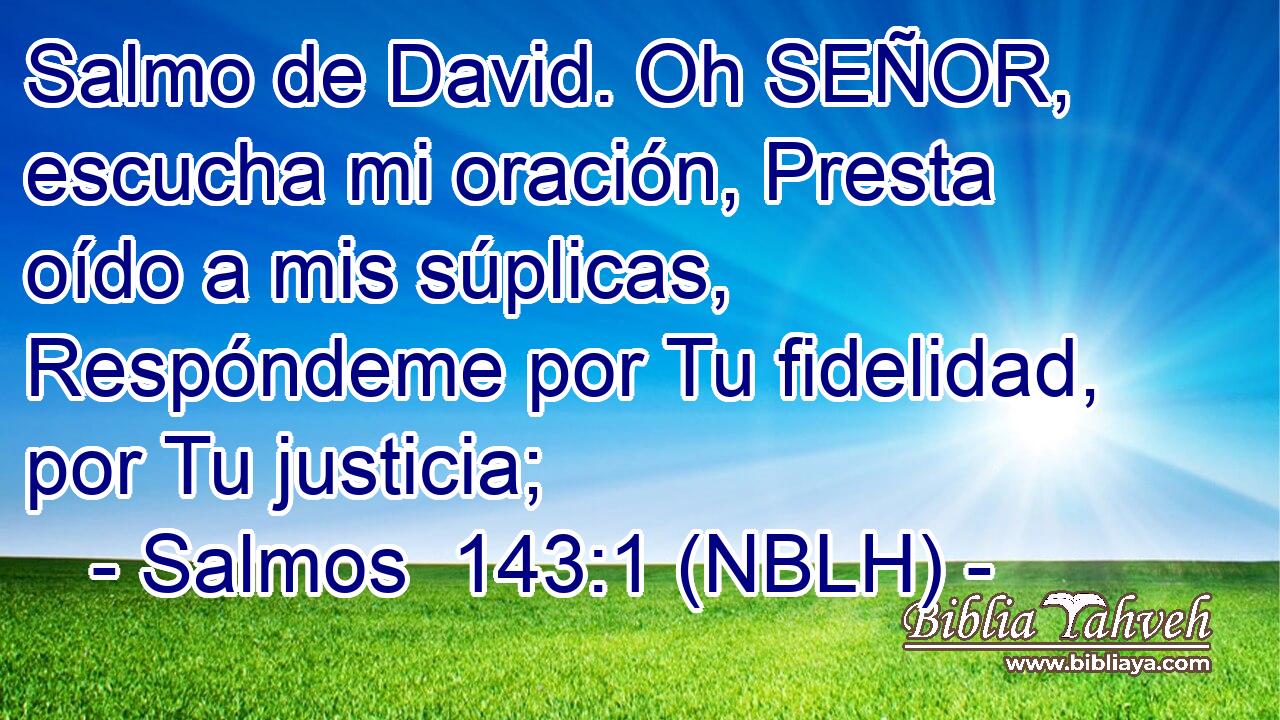  Salmo de David. Oh SEÑOR, escucha mi oración, Presta oído a mis súplicas, Respóndeme por Tu fidelidad, por Tu justicia; 