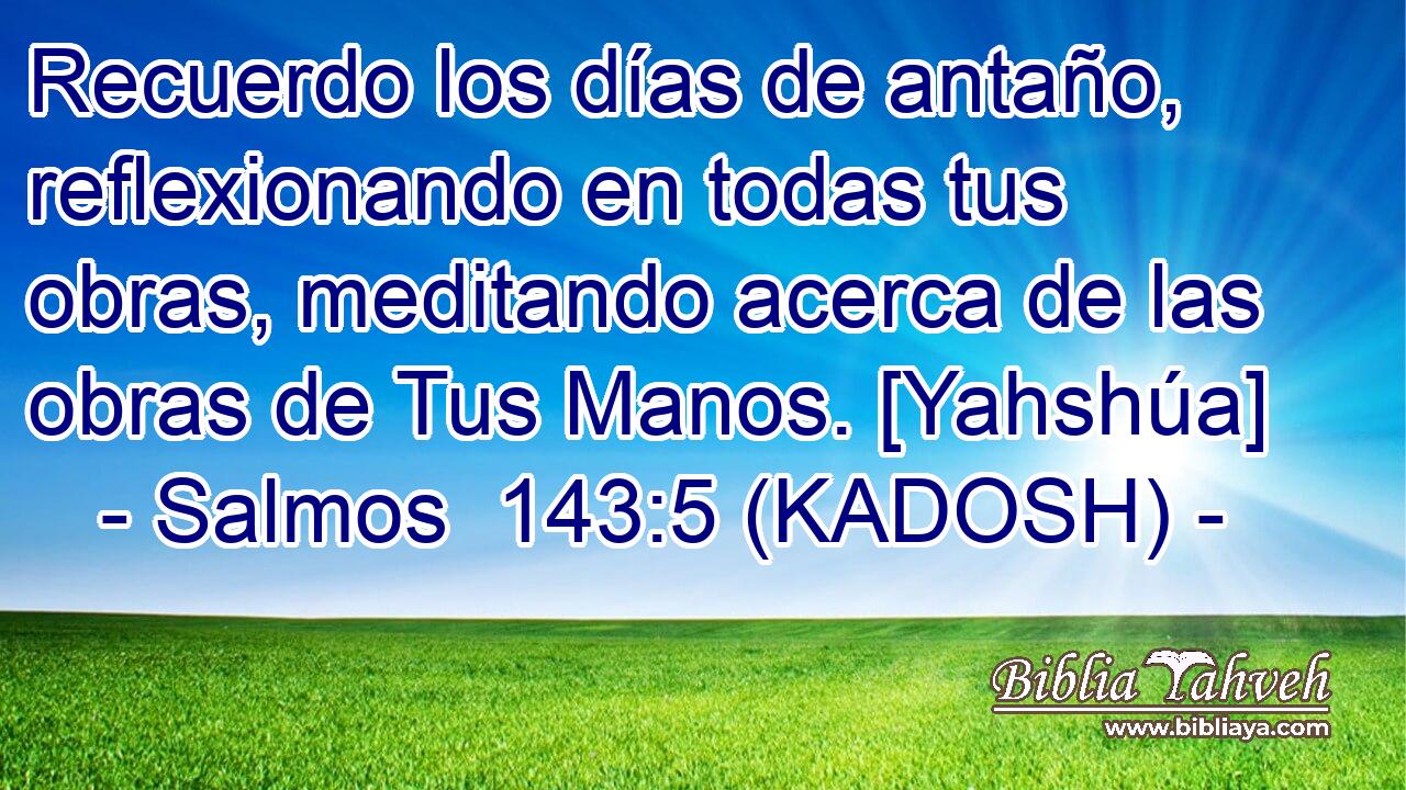  Recuerdo los días de antaño, reflexionando en todas tus obras, meditando acerca de las obras de Tus Manos. [Yahshúa] 