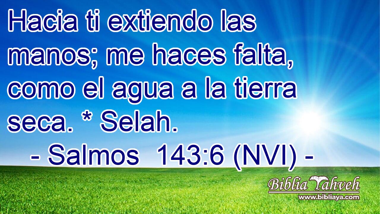  Hacia ti extiendo las manos; me haces falta, como el agua a la tierra seca. * Selah. 