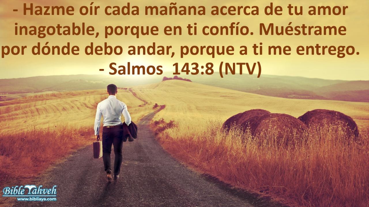 Hazme oír cada mañana acerca de tu amor inagotable, porque en ti confío. Muéstrame por dónde debo andar, porque a ti me entrego.