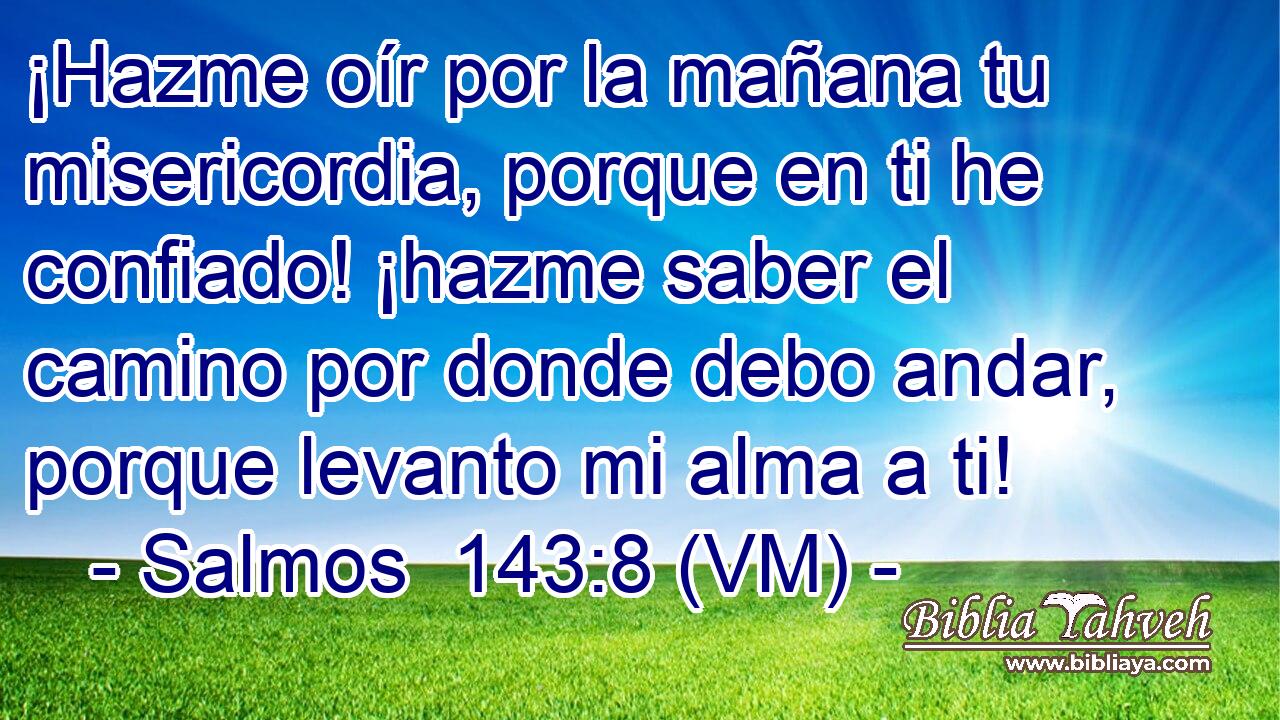  ¡Hazme oír por la mañana tu misericordia, porque en ti he confiado! ¡hazme saber el camino por donde debo andar, porque levanto mi alma a ti! 