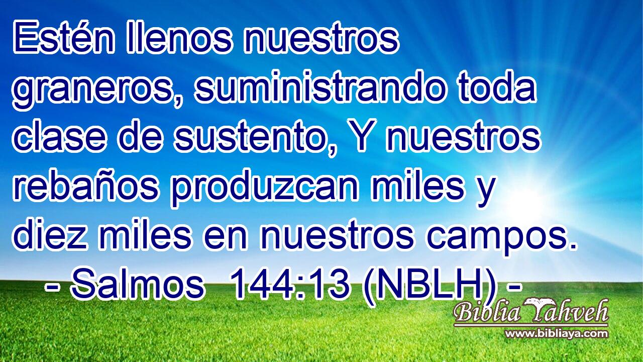  Estén llenos nuestros graneros, suministrando toda clase de sustento, Y nuestros rebaños produzcan miles y diez miles en nuestros campos. 