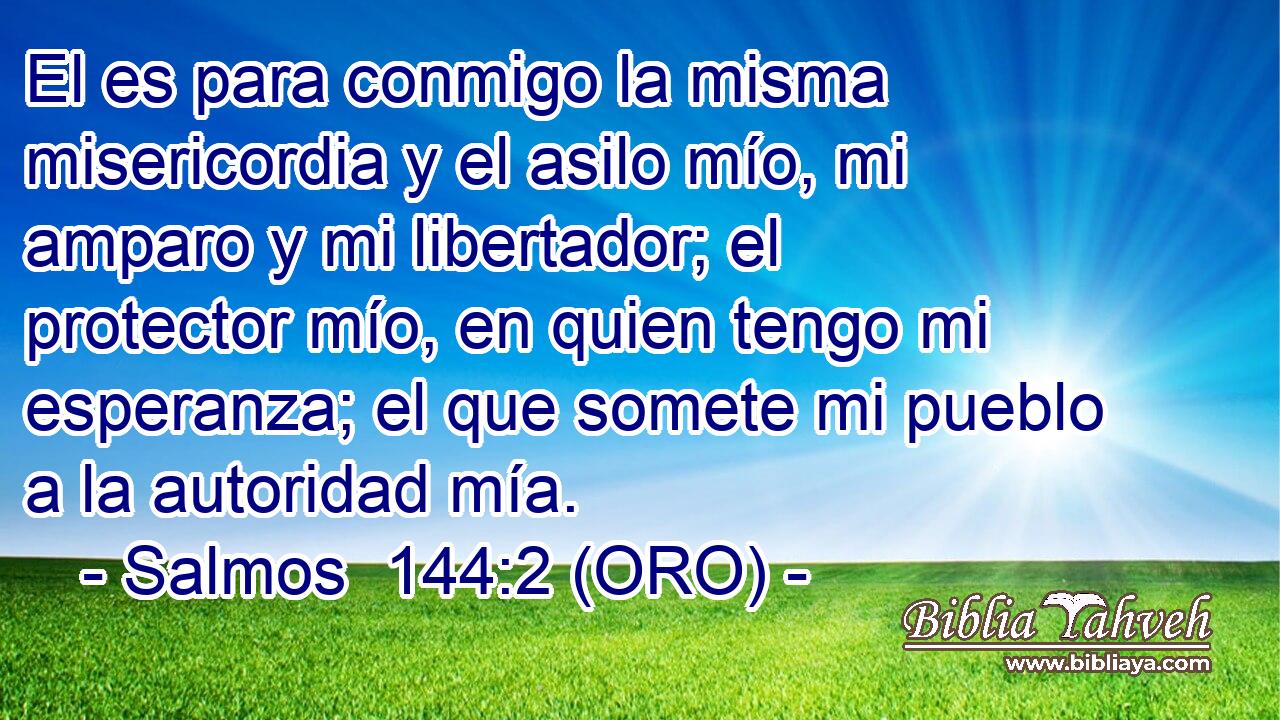  El es para conmigo la misma misericordia y el asilo mío, mi amparo y mi libertador; el protector mío, en quien tengo mi esperanza; el que somete mi pueblo a la autoridad mía. 