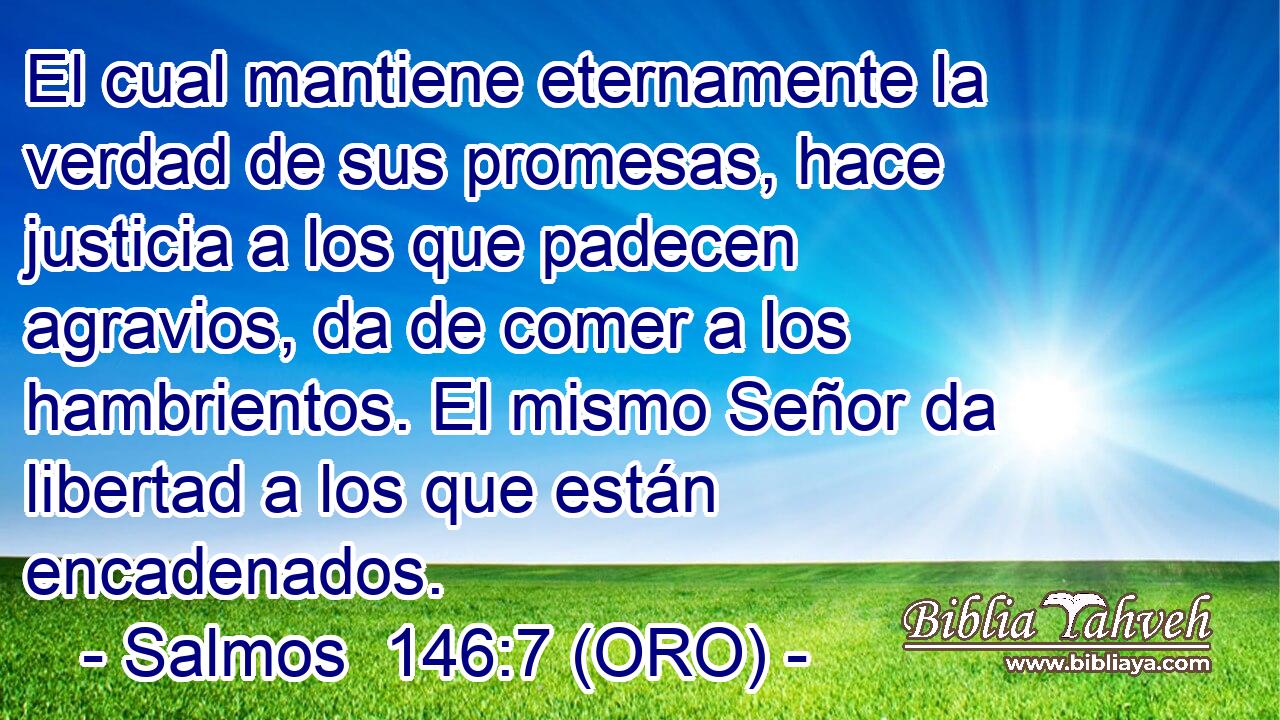  El cual mantiene eternamente la verdad de sus promesas, hace justicia a los que padecen agravios, da de comer a los hambrientos. El mismo Señor da libertad a los que están encadenados. 