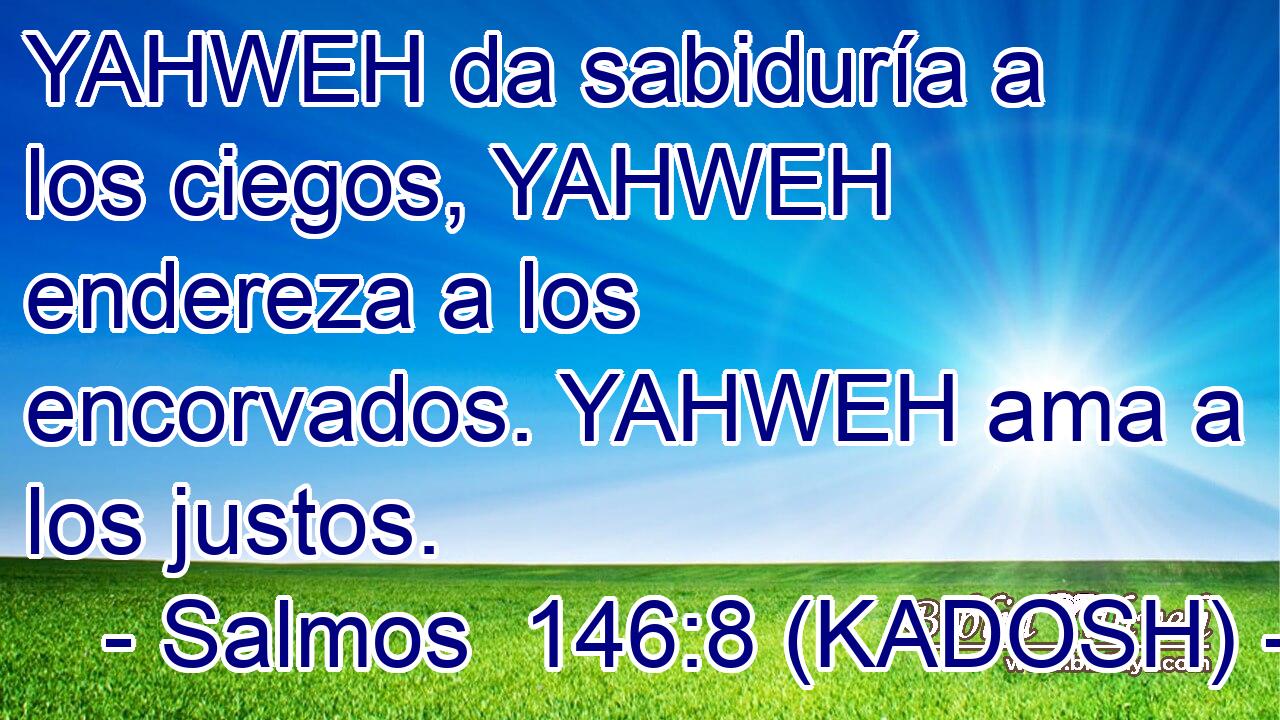  YAHWEH da sabiduría a los ciegos, YAHWEH endereza a los encorvados. YAHWEH ama a los justos. 