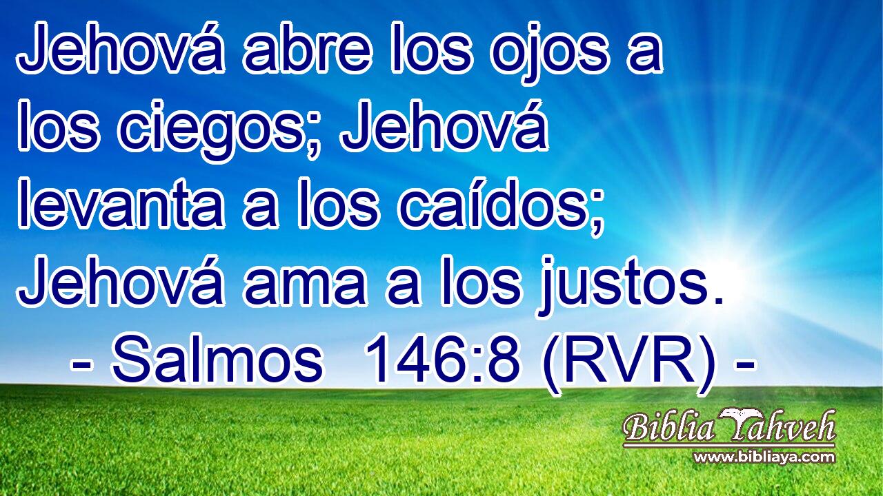 Jehová abre los ojos a los ciegos; Jehová levanta a los caídos; Jehová ama a los justos.