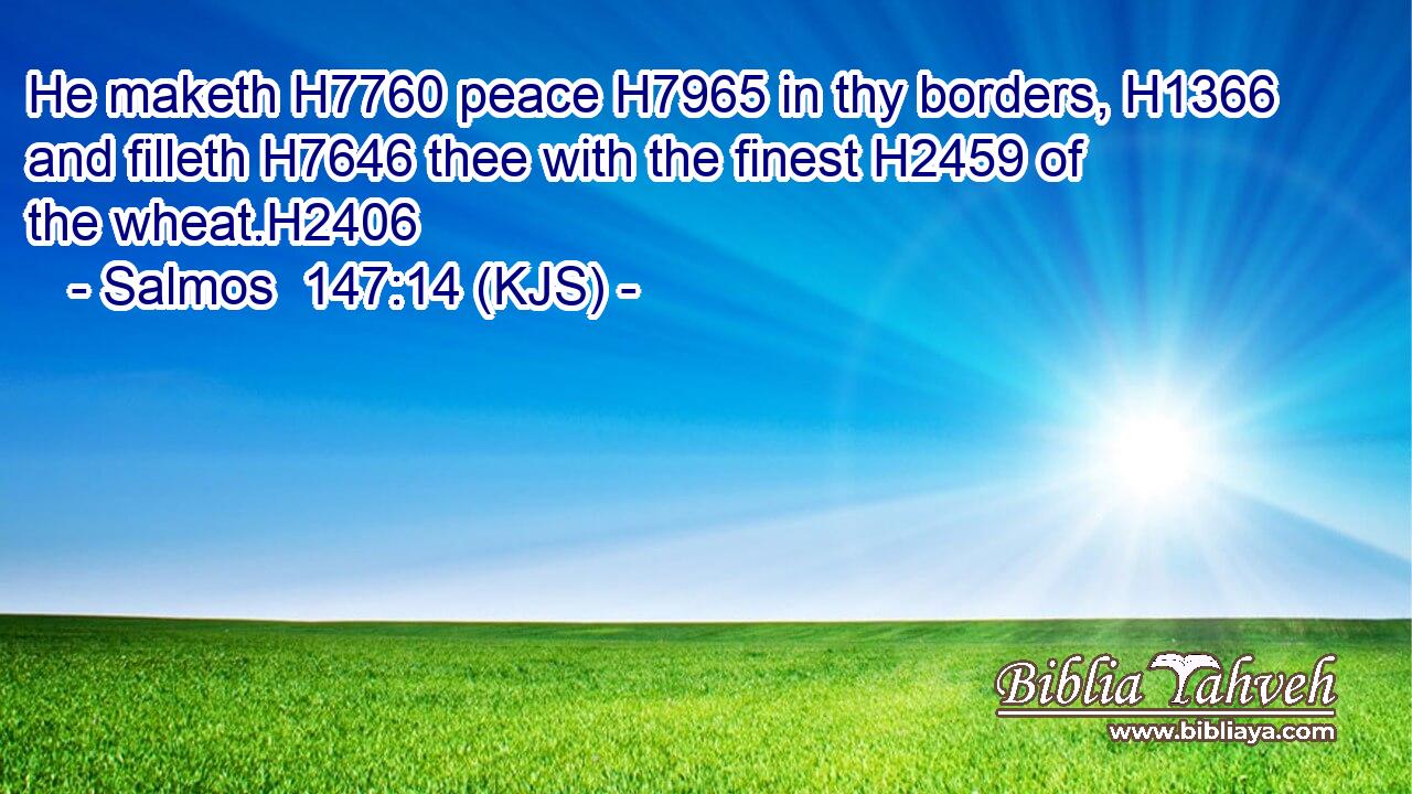 He maketh H7760 peace H7965 in thy borders, H1366 and filleth H7646 thee with the finest H2459 of the wheat.H2406