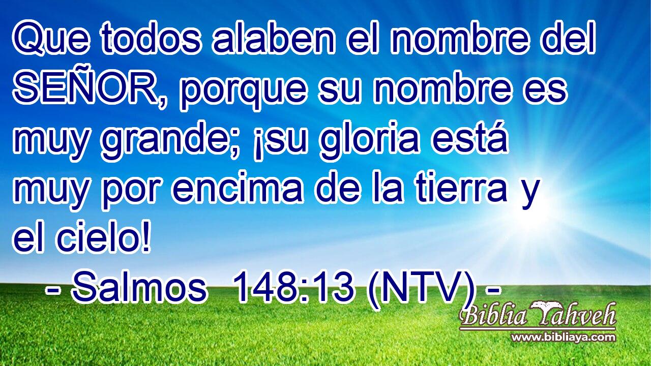 Que todos alaben el nombre del SEÑOR, porque su nombre es muy grande; ¡su gloria está muy por encima de la tierra y el cielo!