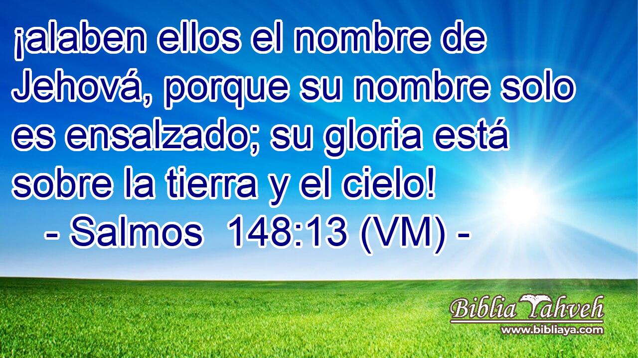  ¡alaben ellos el nombre de Jehová, porque su nombre solo es ensalzado; su gloria está sobre la tierra y el cielo! 