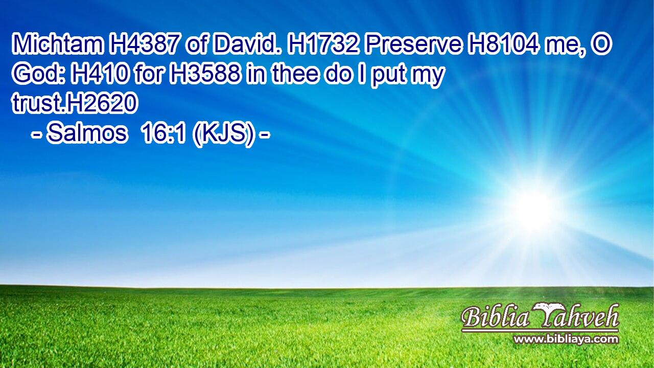 Michtam H4387 of David. H1732 Preserve H8104 me, O God: H410 for H3588 in thee do I put my trust.H2620