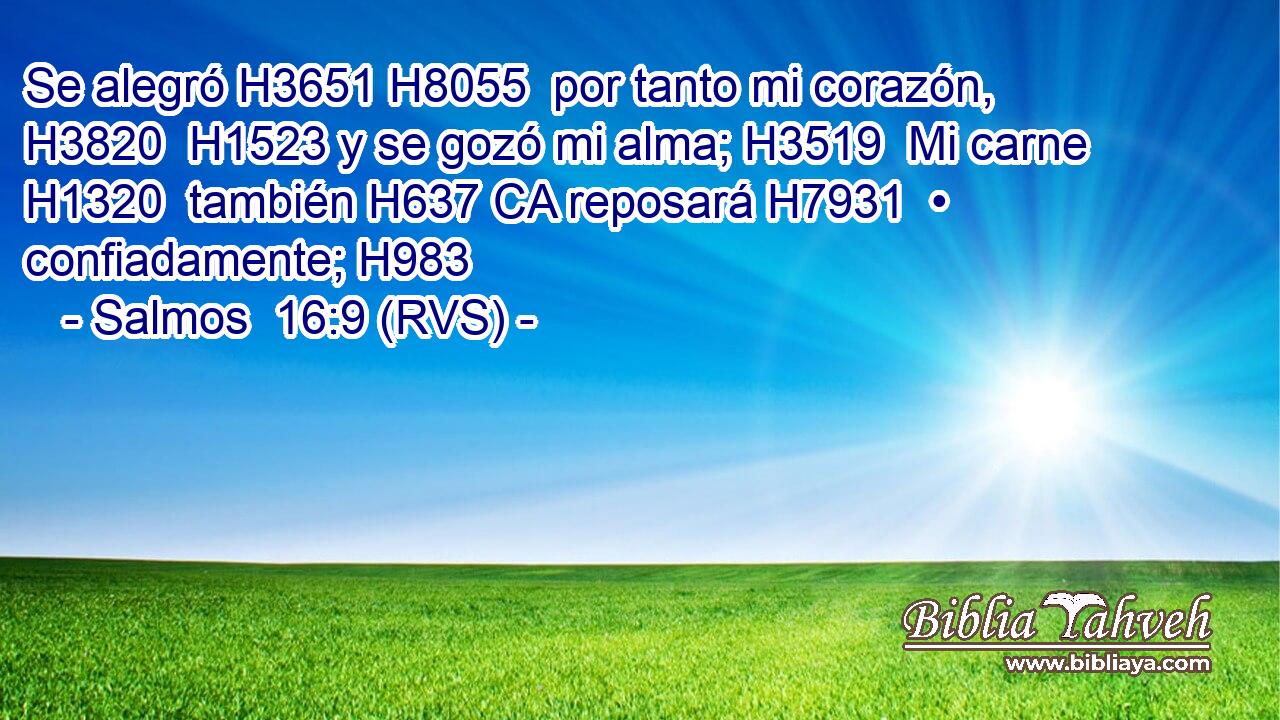 Se alegró H3651 H8055  por tanto mi corazón, H3820  H1523 y se gozó mi alma; H3519  Mi carne H1320  también H637 CA reposará H7931  • confiadamente; H983  