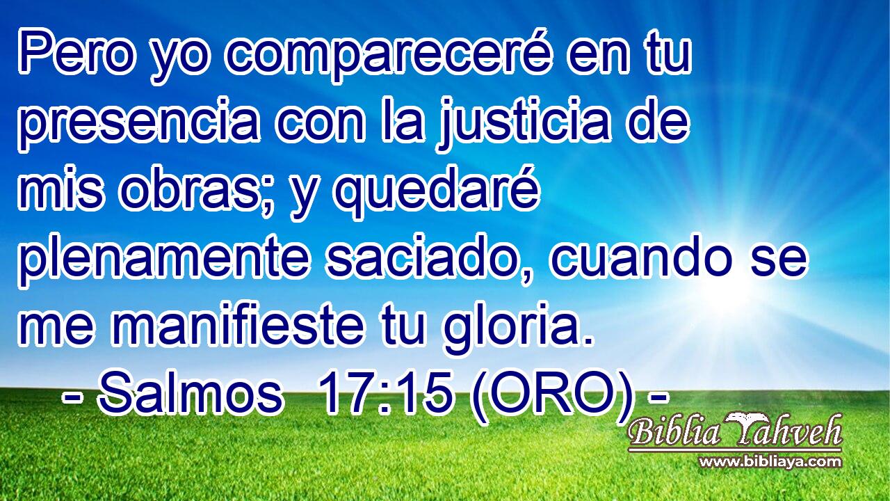  Pero yo compareceré en tu presencia con la justicia de mis obras; y quedaré plenamente saciado, cuando se me manifieste tu gloria. 