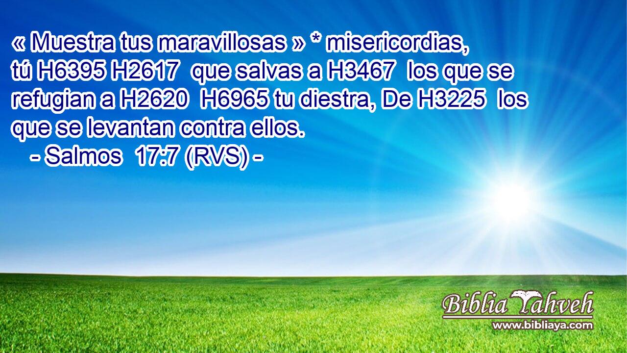 « Muestra tus maravillosas » * misericordias, tú H6395 H2617  que salvas a H3467  los que se refugian a H2620  H6965 tu diestra, De H3225  los que se levantan contra ellos. 