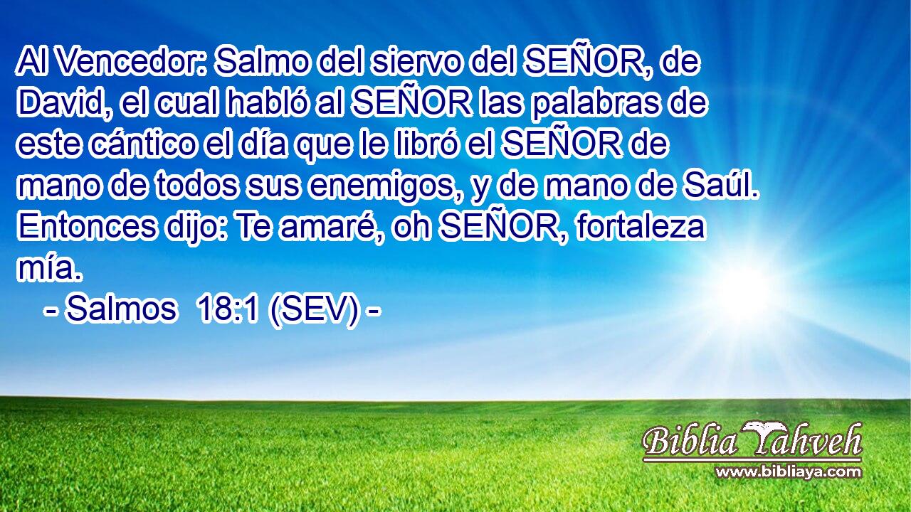 Al Vencedor: Salmo del siervo del SEÑOR, de David, el cual habló al SEÑOR las palabras de este cántico el día que le libró el SEÑOR de mano de todos sus enemigos, y de mano de Saúl. Entonces dijo: Te amaré, oh SEÑOR, fortaleza mía.