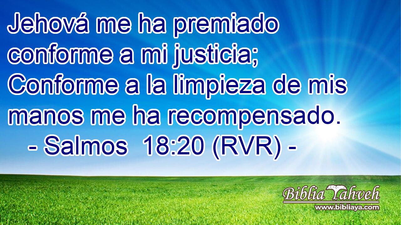 Jehová me ha premiado conforme a mi justicia; Conforme a la limpieza de mis manos me ha recompensado.