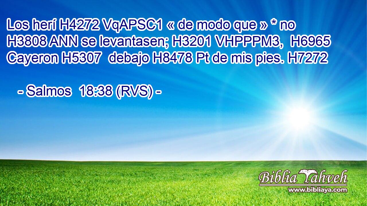 Los herí H4272 VqAPSC1 « de modo que » * no H3808 ANN se levantasen; H3201 VHPPPM3,  H6965 Cayeron H5307  debajo H8478 Pt de mis pies. H7272  