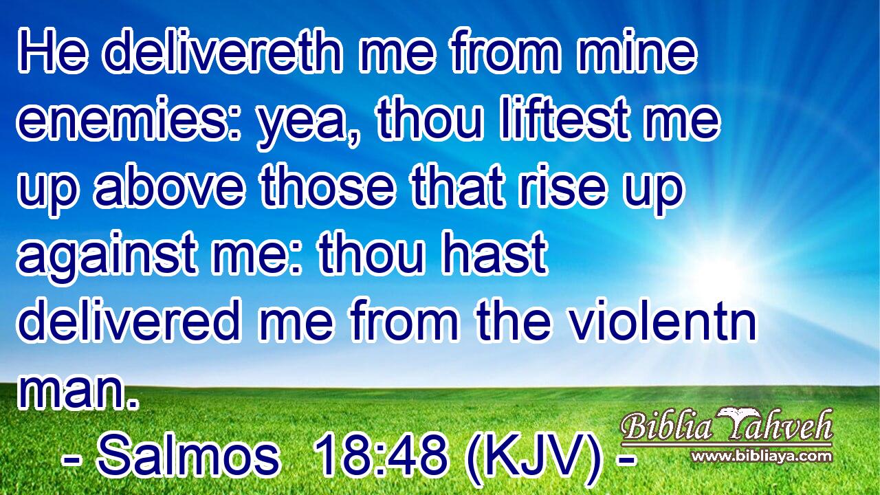He delivereth me from mine enemies: yea, thou liftest me up above those that rise up against me: thou hast delivered me from the violentn man.