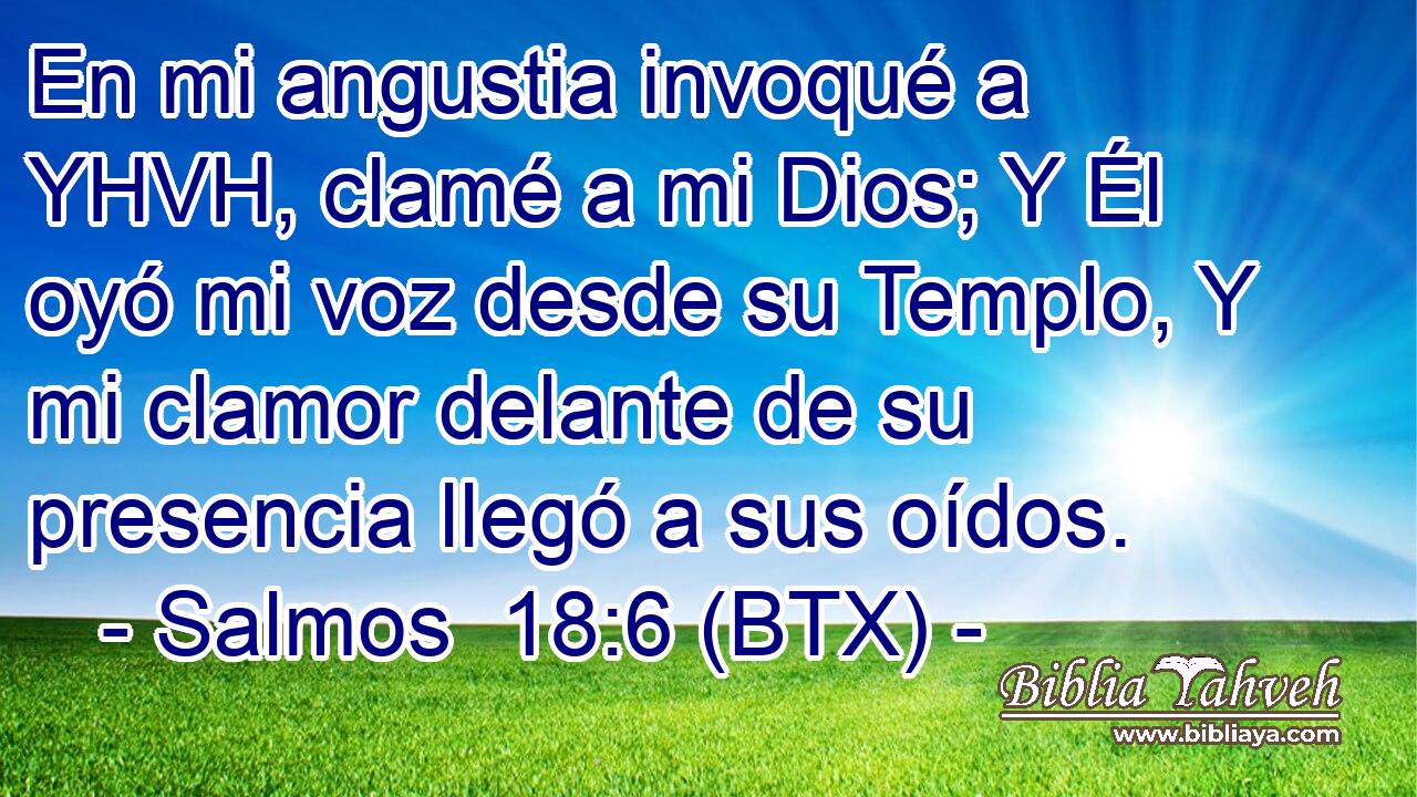 En mi angustia invoqué a YHVH, clamé a mi Dios; Y Él oyó mi voz desde su Templo, Y mi clamor delante de su presencia llegó a sus oídos.