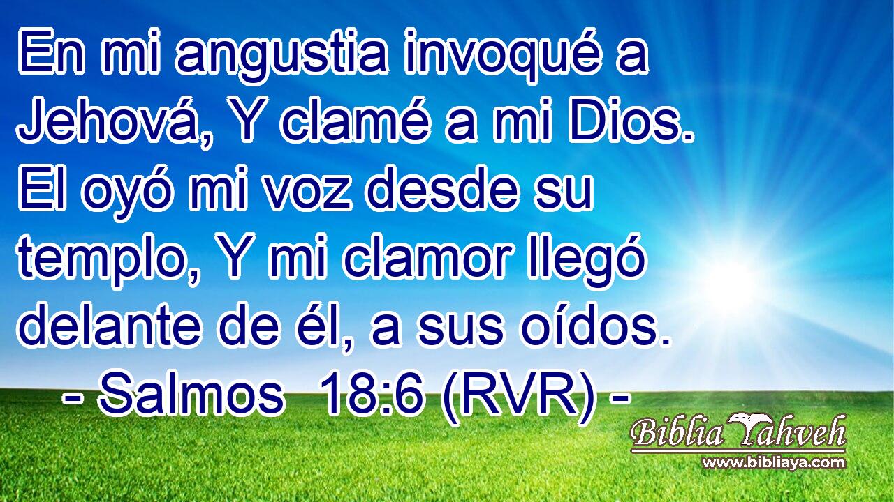 En mi angustia invoqué a Jehová, Y clamé a mi Dios. El oyó mi voz desde su templo, Y mi clamor llegó delante de él, a sus oídos.