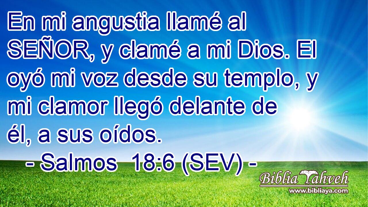 En mi angustia llamé al SEÑOR, y clamé a mi Dios. El oyó mi voz desde su templo, y mi clamor llegó delante de él, a sus oídos.
