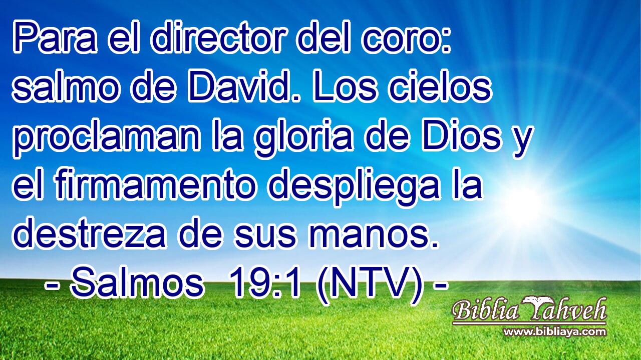 Para el director del coro: salmo de David. Los cielos proclaman la gloria de Dios y el firmamento despliega la destreza de sus manos.