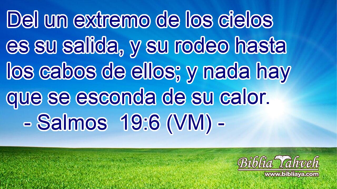  Del un extremo de los cielos es su salida, y su rodeo hasta los cabos de ellos; y nada hay que se esconda de su calor. 