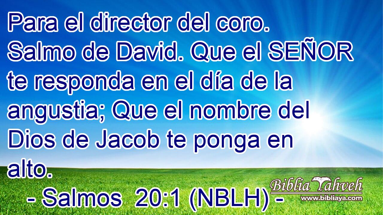  Para el director del coro. Salmo de David. Que el SEÑOR te responda en el día de la angustia; Que el nombre del Dios de Jacob te ponga en alto. 