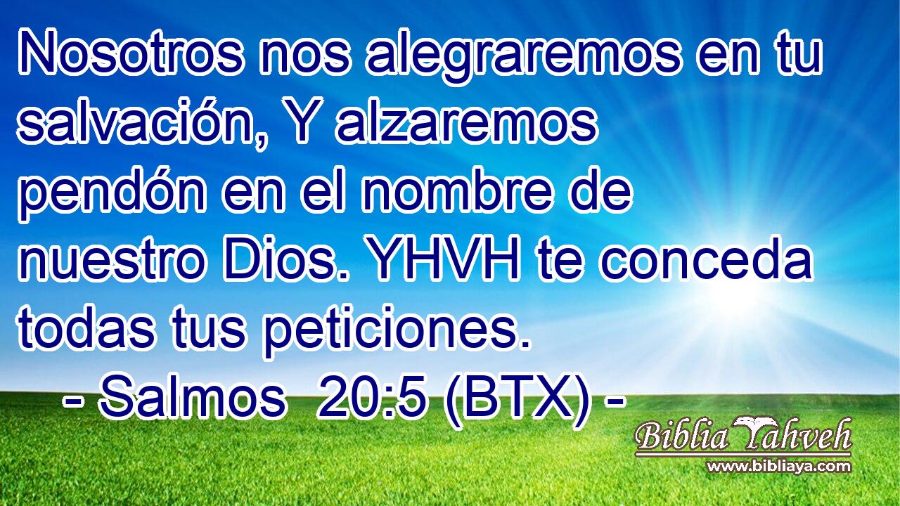 Nosotros nos alegraremos en tu salvación, Y alzaremos pendón en el nombre de nuestro Dios. YHVH te conceda todas tus peticiones.