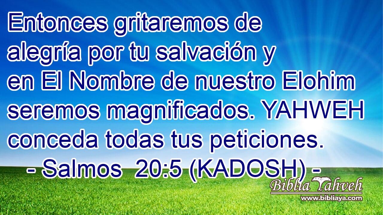  Entonces gritaremos de alegría por tu salvación y en El Nombre de nuestro Elohim seremos magnificados. YAHWEH conceda todas tus peticiones. 