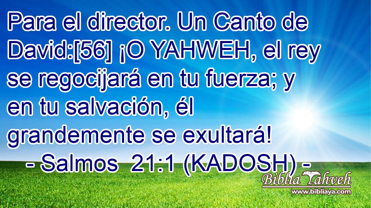  Para el director. Un Canto de David:[56] ¡O YAHWEH, el rey se regocijará en tu fuerza; y en tu salvación, él grandemente se exultará! 