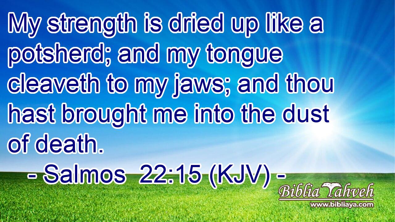My strength is dried up like a potsherd; and my tongue cleaveth to my jaws; and thou hast brought me into the dust of death.