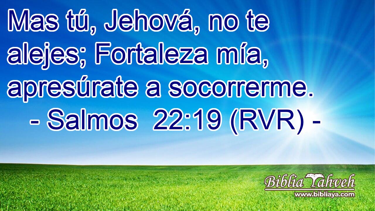 Mas tú, Jehová, no te alejes; Fortaleza mía, apresúrate a socorrerme.
