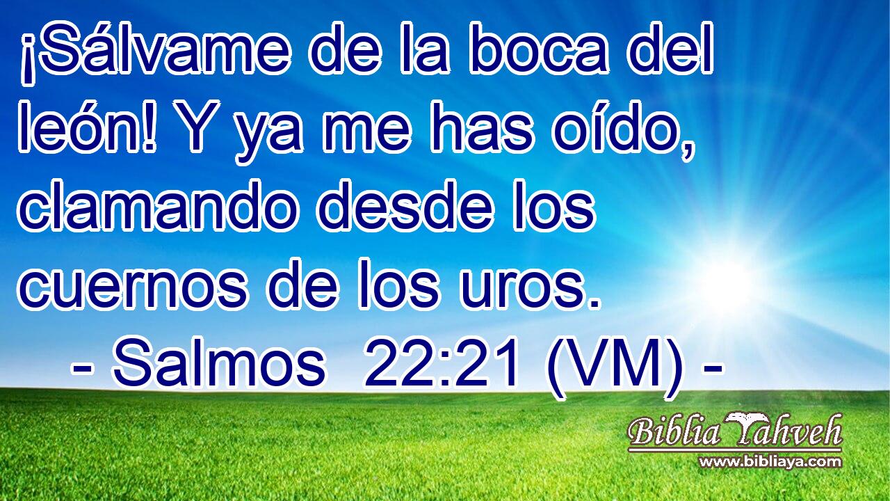  ¡Sálvame de la boca del león! Y ya me has oído, clamando desde los cuernos de los uros. 