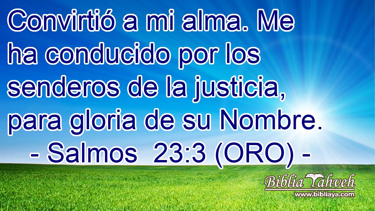  Convirtió a mi alma. Me ha conducido por los senderos de la justicia, para gloria de su Nombre. 