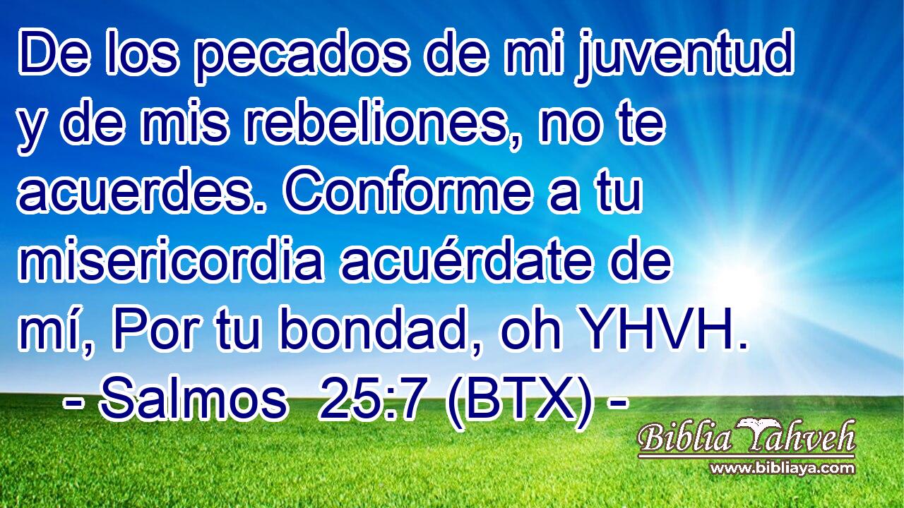 De los pecados de mi juventud y de mis rebeliones, no te acuerdes. Conforme a tu misericordia acuérdate de mí, Por tu bondad, oh YHVH.