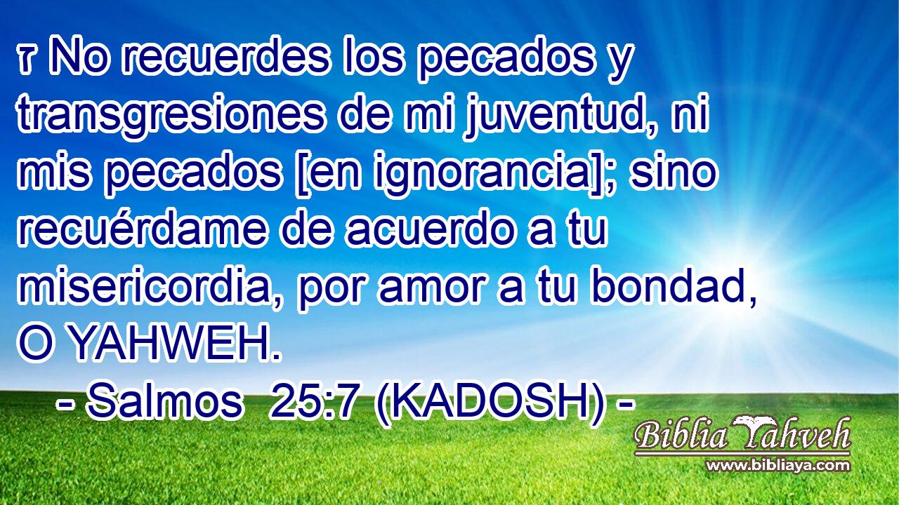  ז No recuerdes los pecados y transgresiones de mi juventud, ni mis pecados [en ignorancia]; sino recuérdame de acuerdo a tu misericordia, por amor a tu bondad, O YAHWEH. 