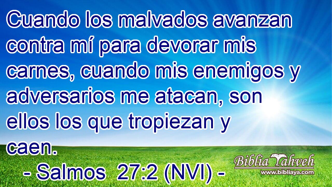  Cuando los malvados avanzan contra mí para devorar mis carnes, cuando mis enemigos y adversarios me atacan, son ellos los que tropiezan y caen. 