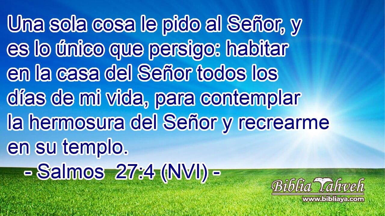  Una sola cosa le pido al Señor, y es lo único que persigo: habitar en la casa del Señor todos los días de mi vida, para contemplar la hermosura del Señor y recrearme en su templo. 