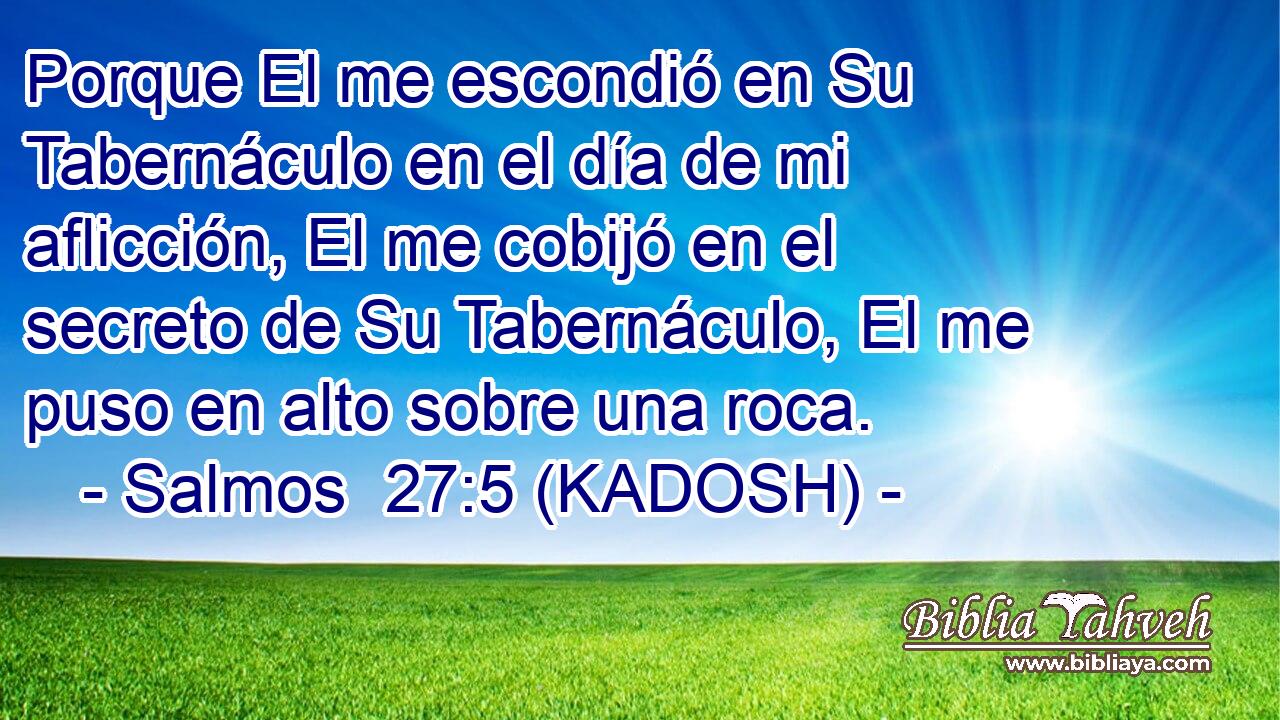  Porque El me escondió en Su Tabernáculo en el día de mi aflicción, El me cobijó en el secreto de Su Tabernáculo, El me puso en alto sobre una roca. 