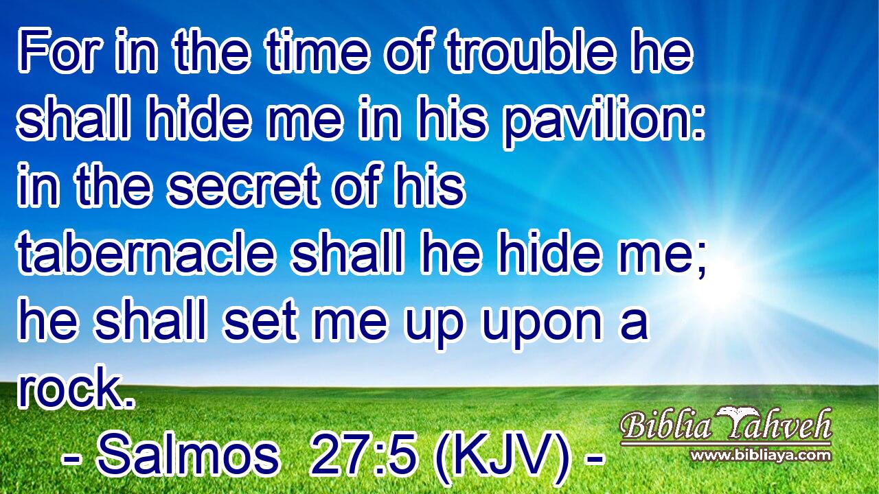 For in the time of trouble he shall hide me in his pavilion: in the secret of his tabernacle shall he hide me; he shall set me up upon a rock.