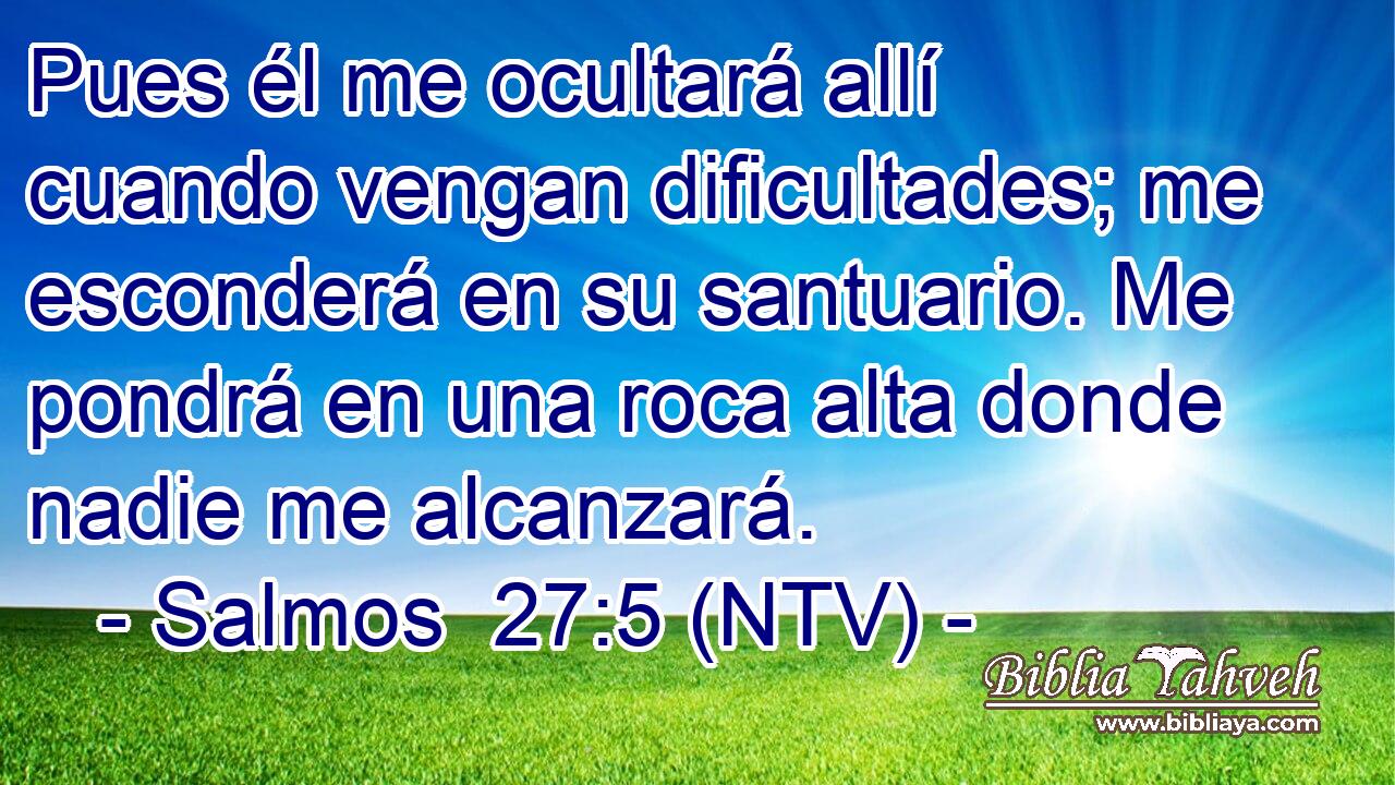 Pues él me ocultará allí cuando vengan dificultades; me esconderá en su santuario. Me pondrá en una roca alta donde nadie me alcanzará.