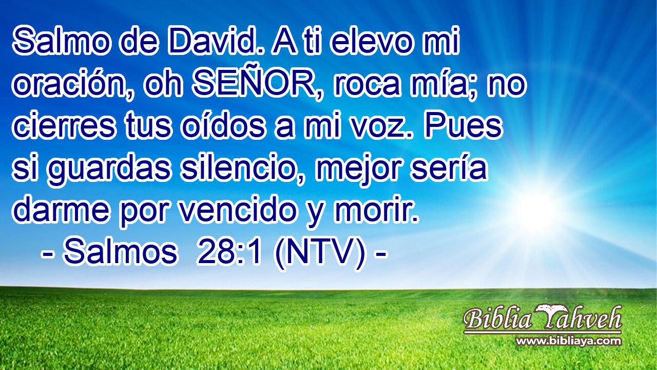Salmo de David. A ti elevo mi oración, oh SEÑOR, roca mía; no cierres tus oídos a mi voz. Pues si guardas silencio, mejor sería darme por vencido y morir.
