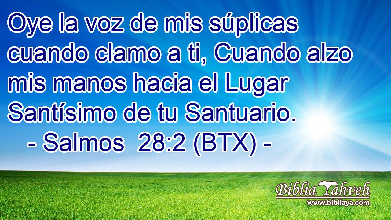 Oye la voz de mis súplicas cuando clamo a ti, Cuando alzo mis manos hacia el Lugar Santísimo de tu Santuario.